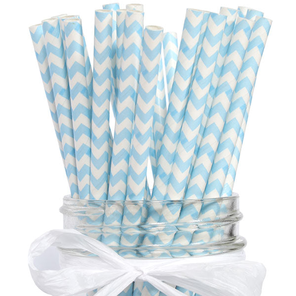 Straws, Baby Blue Chevron eco-friendly Paper, 7.75 inch, set of 24