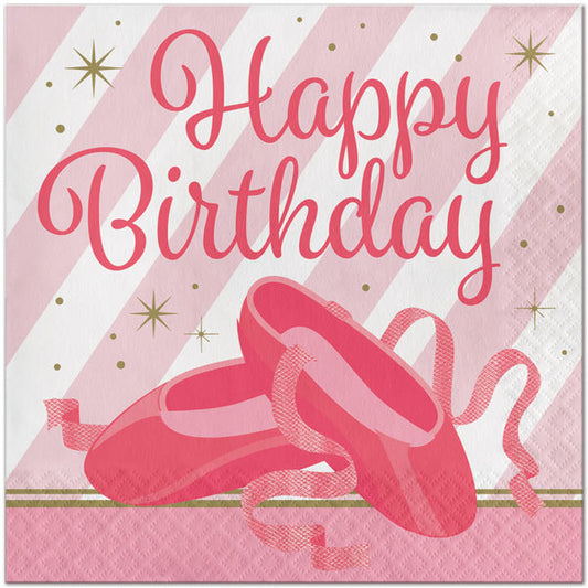 Ballet Twinkle Toes Happy Birthday Lunch Napkins, 6.5 inch fold, set of 16