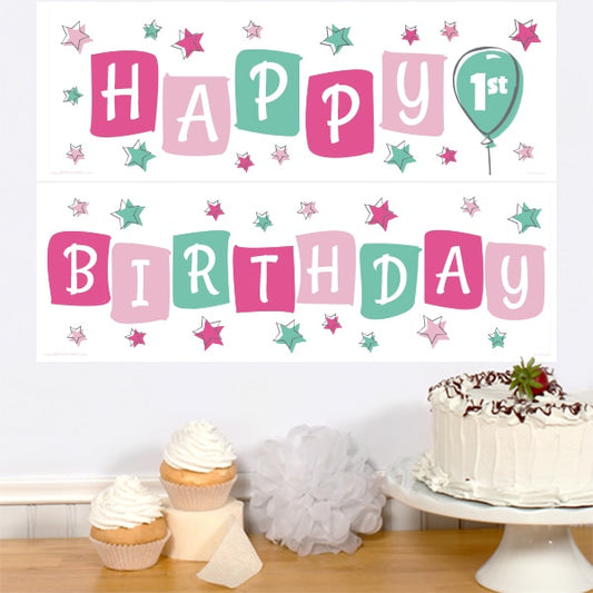 Birthday Direct's Doodle 1st Birthday Pink Two Piece Banners
