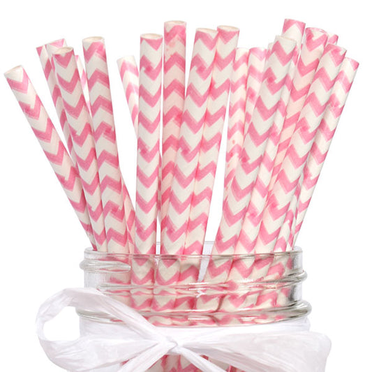 Straws, Baby Pink Chevron eco-friendly Paper, 7.75 inch, set of 24