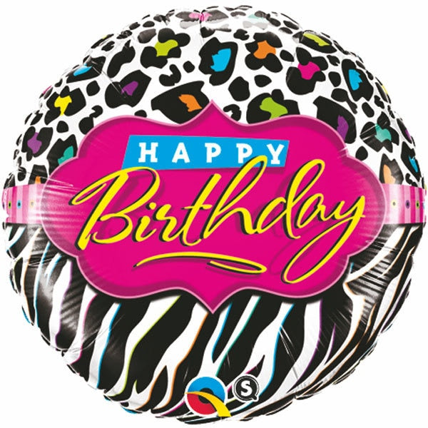 Birthday Leopard Zebra Print Foil Balloon, 18 inch, each