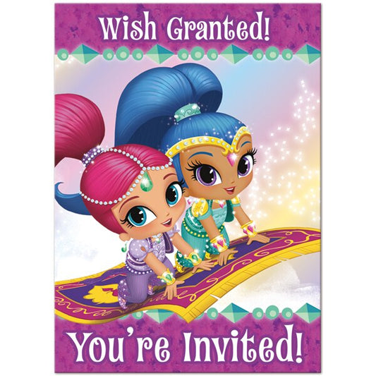 Shimmer and Shine Genie Invitations, Fill In with Envelopes, 4 x 5.5 in, 8 ct