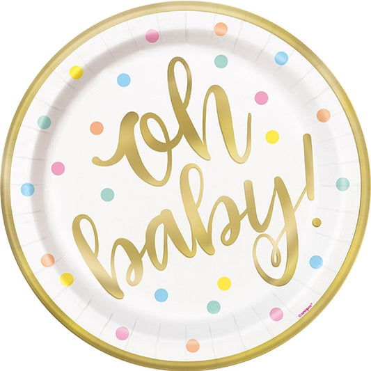 Oh Baby Shower Foil Dinner Plates, 9 inch, 8 count