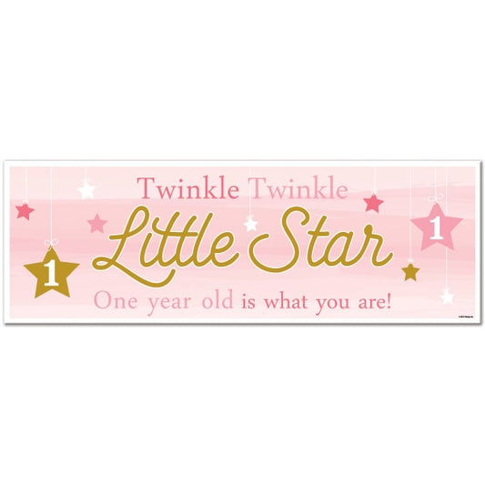 Twinkle Little Star Pink 1st Birthday Tiny Banner, 8.5x11 Printable PDF Digital Download by Birthday Direct