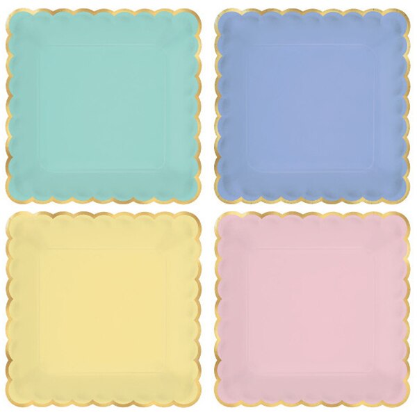 Pastel Foil Scallop Plates, 10 inch, 8 count