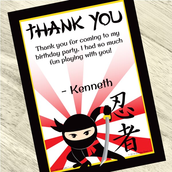Little Ninja Party Thank You, 5x7-in, Editable Digital Template by Birthday Direct – BirthdayDirect for Free Printable Ninja Birthday Invitations