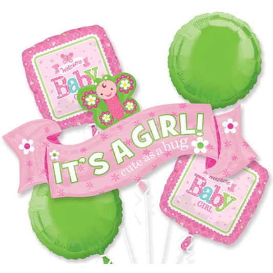 Welcome Baby Girl Balloon Bouquet, 22 inch, 5 piece