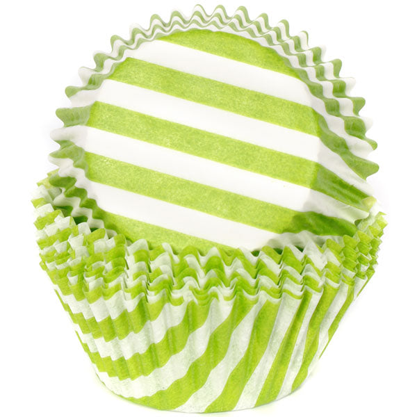 Cupcake Standard Size Greaseproof Paper Baking Cup Lime Green Stripe, set of 16
