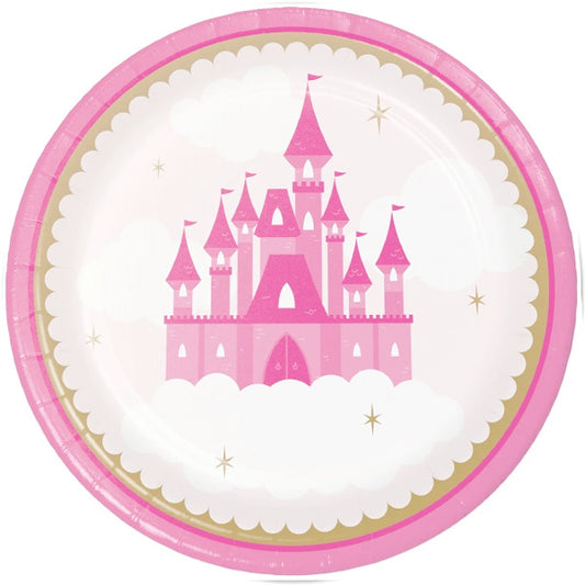 Pink Princess Castle Party Dinner Plates, 9 inch, 8 count