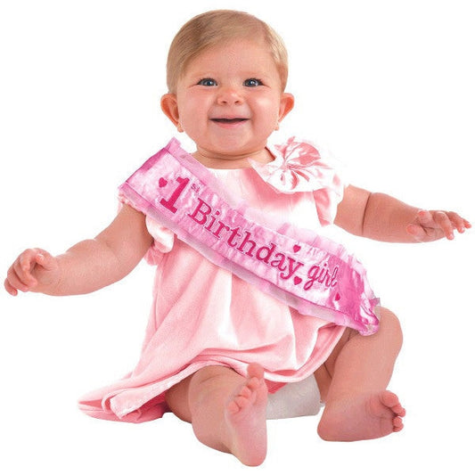 Pink 1st Birthday Deluxe Sash, dress-up, each