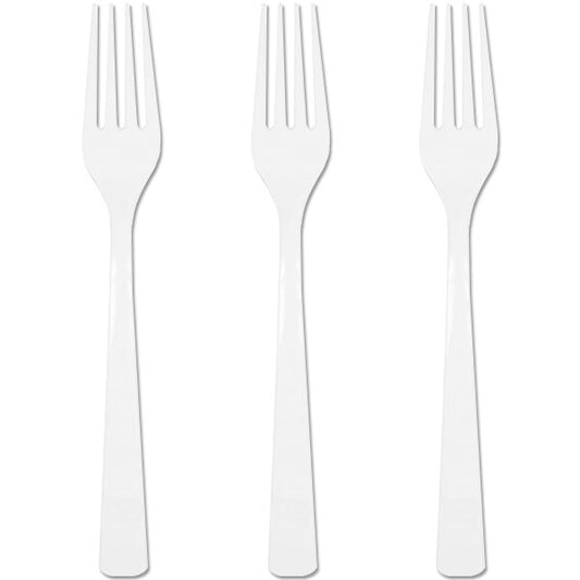 Bright White Forks Reusable Plastic, 6 inch, set of 18