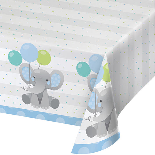 Enchanting Elephant Blue Paper Table Cover, 54 x 102 inch