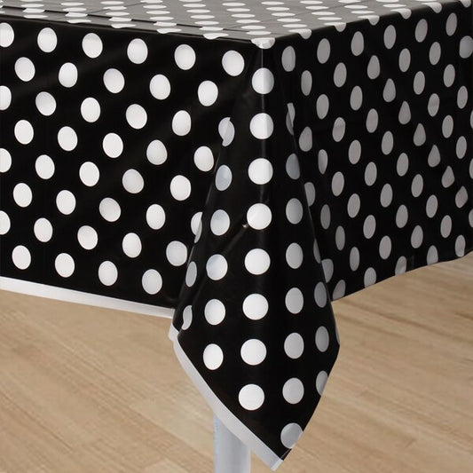 Midnight Black with White Dot Plastic Table Cover, 54 x 108 inch