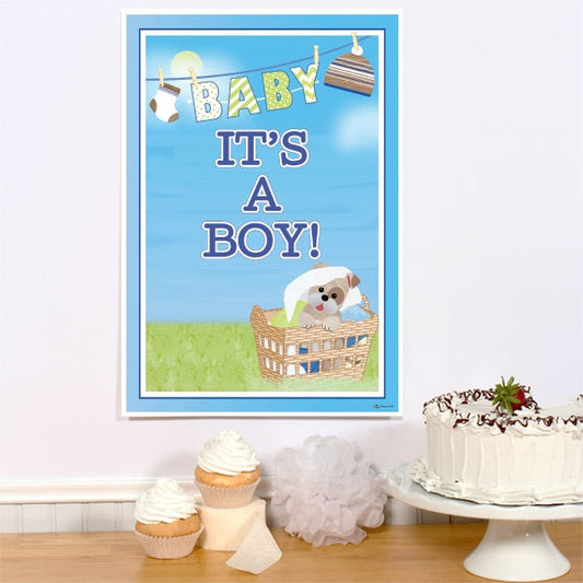 Clothesline Puppy Baby Shower Blue Sign, 8.5x11 Printable PDF Digital Download by Birthday Direct