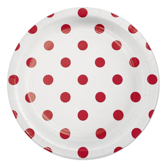 Classic Red Dots and Stripes Dessert Plates, 7 inch, 8 count