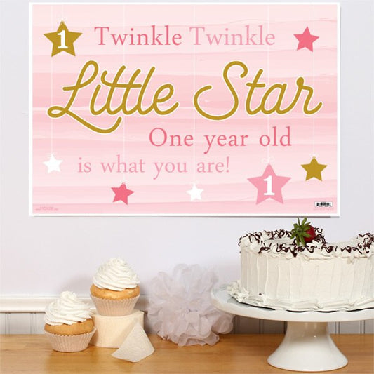 Twinkle Little Star Pink 1st Birthday Sign, 8.5x11 Printable PDF Digital Download by Birthday Direct