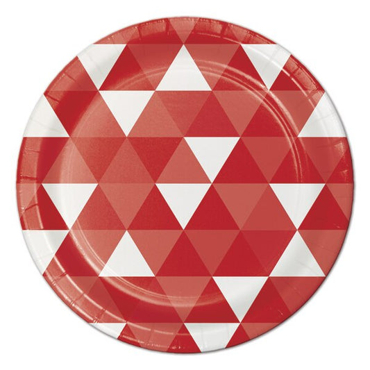 Classic Red Geometric Dessert Plates, 7 inch, 8 count