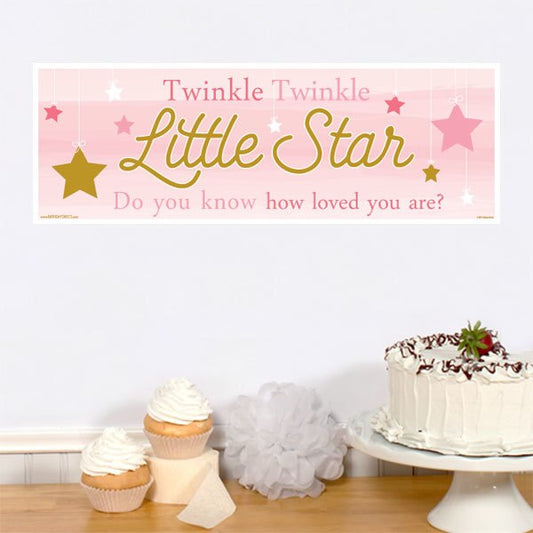 Twinkle Little Star Pink 1st Birthday Tiny Banner, 8.5x11 Printable PDF Digital Download by Birthday Direct