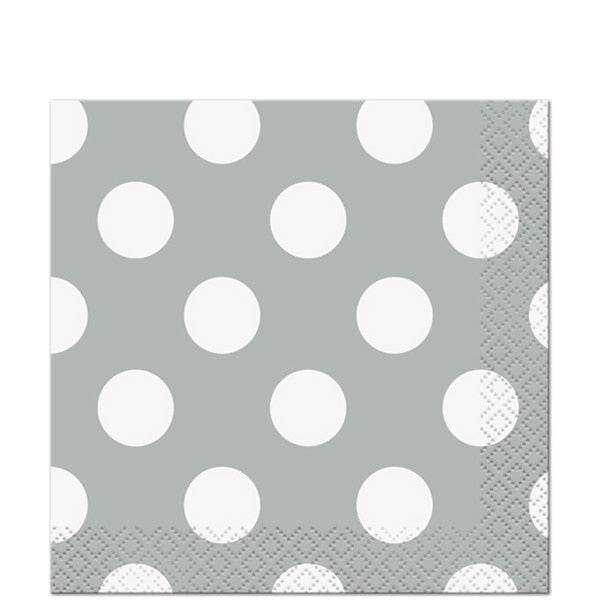 Silver with White Dot Beverage Napkins, 5 inch fold, set of 16