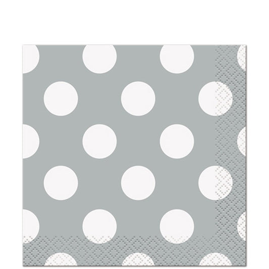 Silver with White Dot Beverage Napkins, 5 inch fold, set of 16