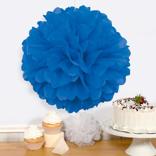 Blue Puff Ball Tissue Decoration, 16 inch