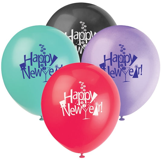 New Years Eve Printed Latex Balloons, decor, 8 count