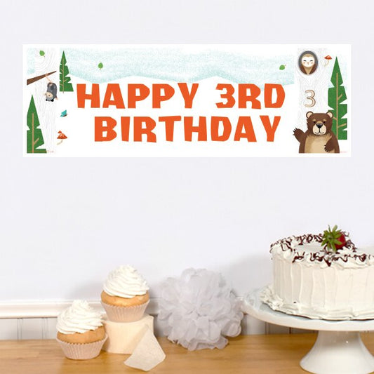 Wild Woodland 3rd Birthday Tiny Banner, 8.5x11 Printable PDF Digital Download by Birthday Direct