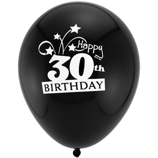 30th Birthday Latex Balloons, 12 inch, 8 count