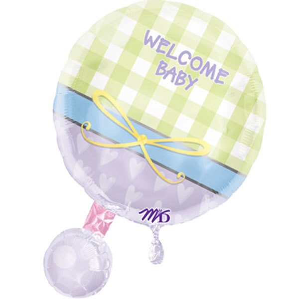 Customizable Baby Rattle Foil Balloon, 18 inch, each