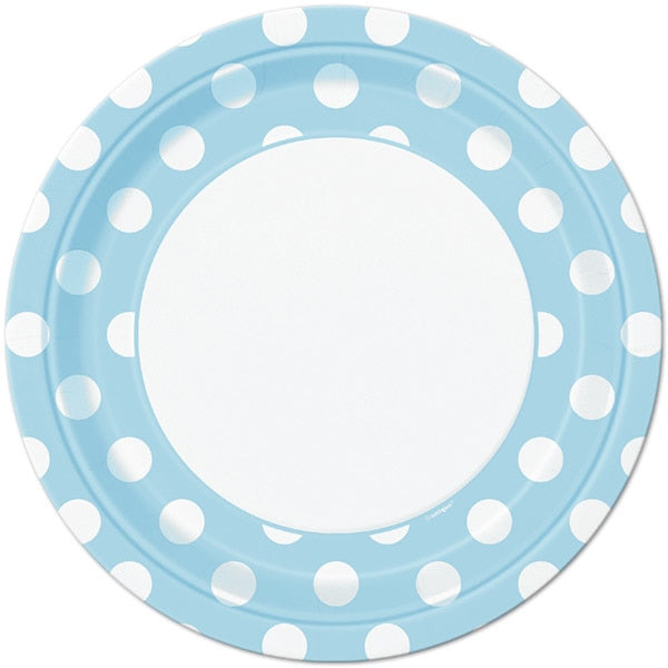 Powder Blue with White Dot Dinner Plates, 9 inch, 8 count
