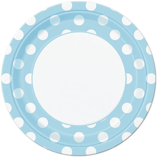 Powder Blue with White Dot Dinner Plates, 9 inch, 8 count