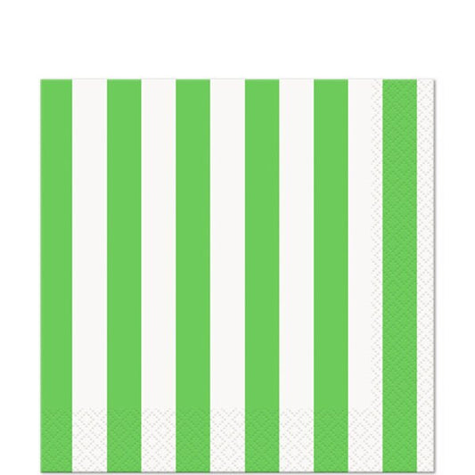 Lime Green with White Stripe Beverage Napkins, 5 inch fold, set of 16