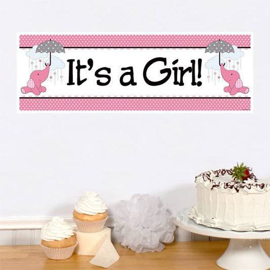 Elephant Baby Shower Pink Tiny Banner, 8.5x11 Printable PDF Digital Download by Birthday Direct