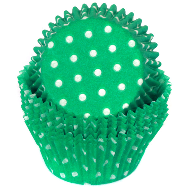 Cupcake Standard Size Greaseproof Paper Baking Cup Jade Green Polka Dot, set of 16