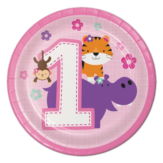 One is Fun Girl Dessert Plates, 7 inch, 8 count
