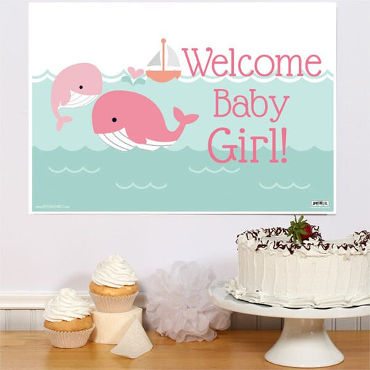 Little Whale Pink Baby Shower Sign, 8.5x11 Printable PDF Digital Download by Birthday Direct