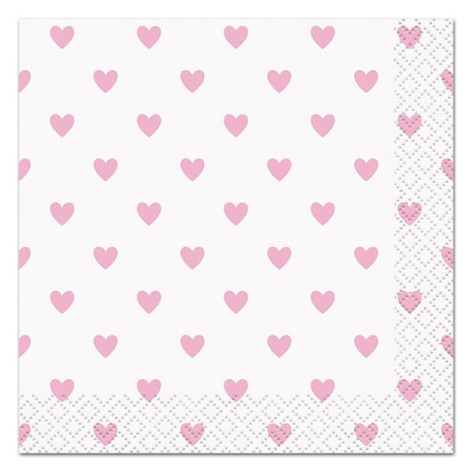 Pink Hearts Baby Beverage Napkins, 5 inch fold, set of 16
