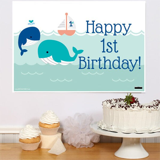 Little Whale Blue 1st Birthday Sign, 8.5x11 Printable PDF Digital Download by Birthday Direct