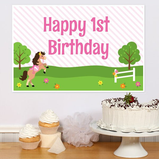 Playful Pony 1st Birthday Sign, 8.5x11 Printable PDF Digital Download by Birthday Direct