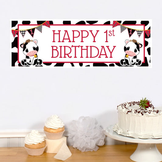 Little Cow 1st Birthday Tiny Banner, 8.5x11 Printable PDF Digital Download by Birthday Direct
