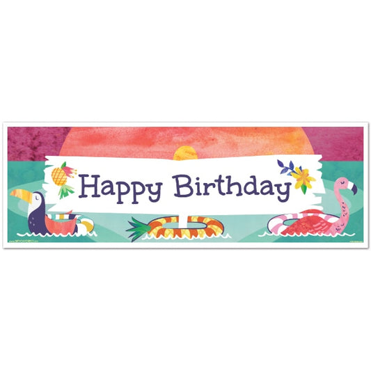 Pineapple and Flamingo Pool Birthday Tiny Banner, 8.5x11 Printable PDF Digital Download by Birthday Direct