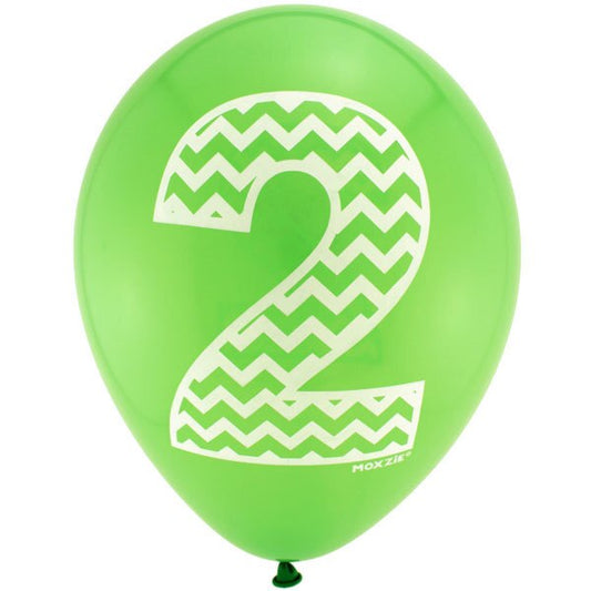 Lime Green Chevron Number 2 Latex Balloons, 12 inch, 8 count