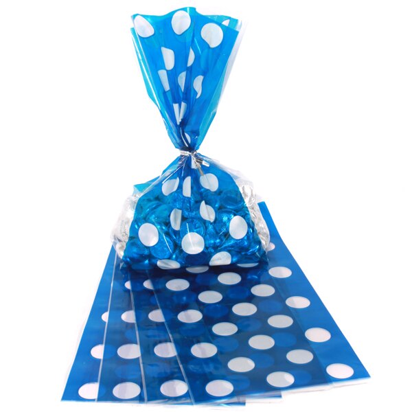 Royal Blue with White Dot Cello Bags, 11.5 x 5 inch, set of 20