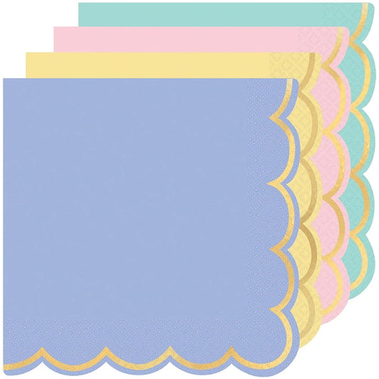 Pastel Foil Scallop Lunch Napkins, 6.5 inch fold, set of 16