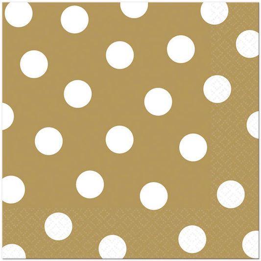 Gold with White Dot Lunch Napkins, 6.5 inch fold, set of 16