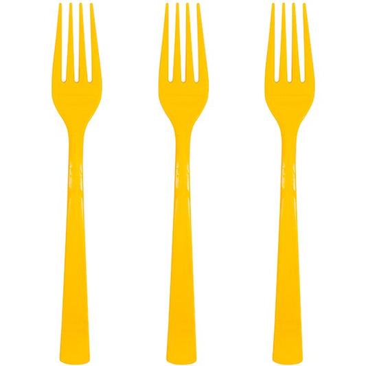 Yellow Forks, Reusable Plastic, tableware, set of 18