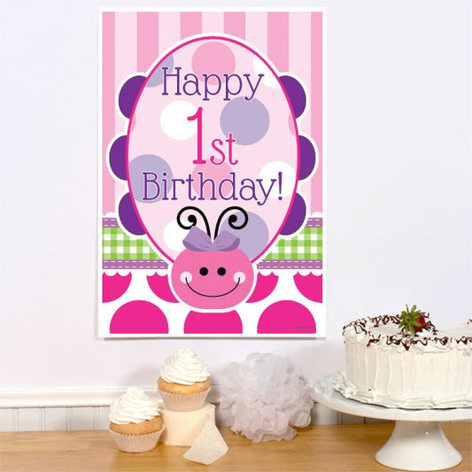 Ladybug Pink 1st Birthday Sign, 8.5x11 Printable PDF Digital Download by Birthday Direct