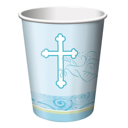 Faithful Dove Blue Christening Cups, 9 oz, 8 ct