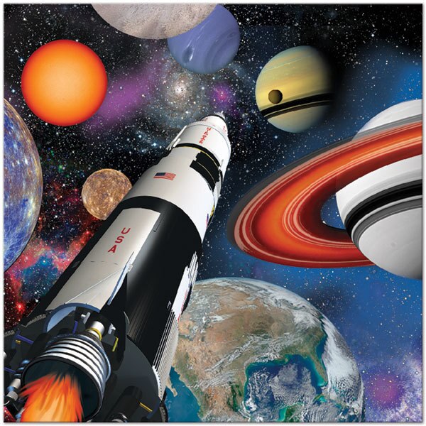 Space Solar System and Rocket Lunch Napkins, 6.5 inch fold, set of 16
