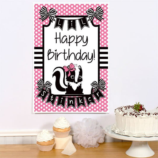 Little Skunk Pink Birthday Sign, 8.5x11 Printable PDF Digital Download by Birthday Direct